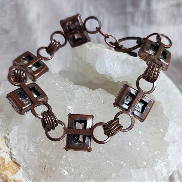 Vintage Link Bracelet Golden Honey Topaz Emerald Cut Stones Toggle Clasp - Picture 7 of 11